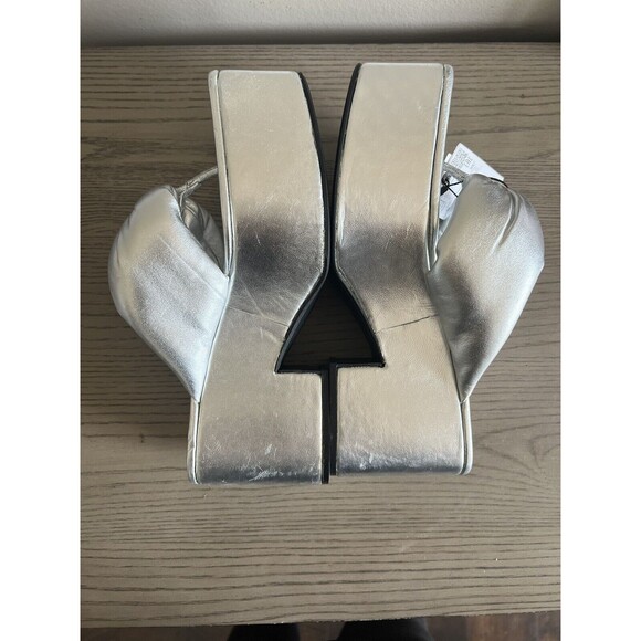 ZARA SILVER CHUNKY TOE POST LEATHER PLATFORM HEELED SANDALS Size 7.5 New - Picture 8 of 10